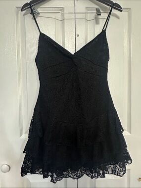 Black Lace Tiered Mini Dress with Spaghetti Straps